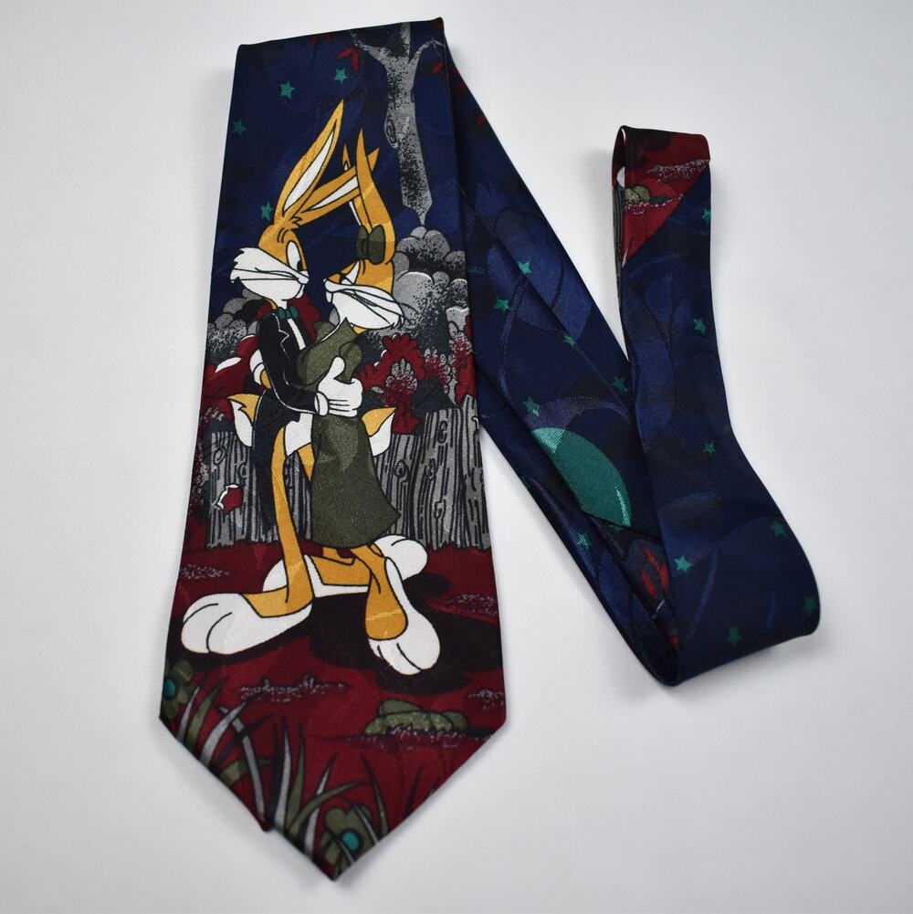 Vintage Looney Tunes Bugs Bunny & Lola Novelty Men's Blue Neck Tie 90s Nostalgia